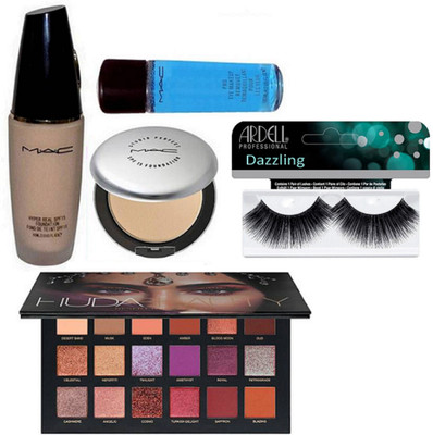 

dazzling Eyelashes With Mac Hyper Real Foundation SPF 15, Studio Perfect Compact,MLIquid Makeup Remover & Huda Beauty Desert Dusk Eyeshadow Palette (Set of 5)(Set of 5)