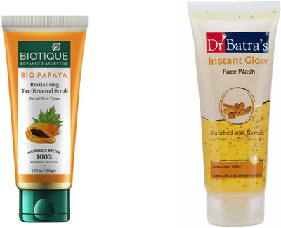 

Biotique Bio Papaya Revitalizing Tan Removal Scrub for All Skin Types-100gm & Dr Batra's Instant Glow Face Wash-100gm(Set of 1)