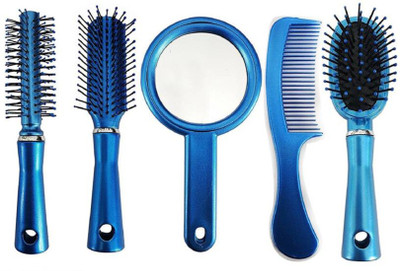 

PELO Hair Brush Combo Kit With Hand Mirror And Women And Girls, 5 Pcs Pack Of 1(Set of 5)