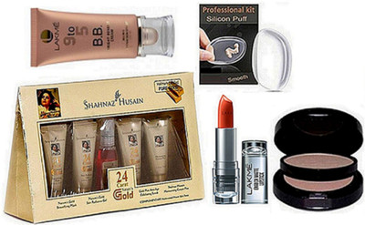 

Professional kit SiliCon Puff & Shahnaz Husain Facial kit, Two Way Compact & Lakme Enrich Lipstick ,Lakme 9 to 5 B.B Cream(Set of 5)