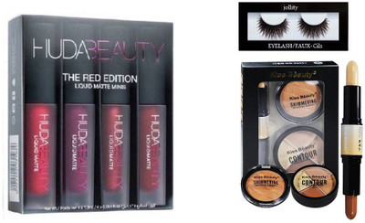 

jollity Eyelash And Huda Beauty Red Edition And Kiss Beauty 3 in `1 Contour kit(Set of 3)