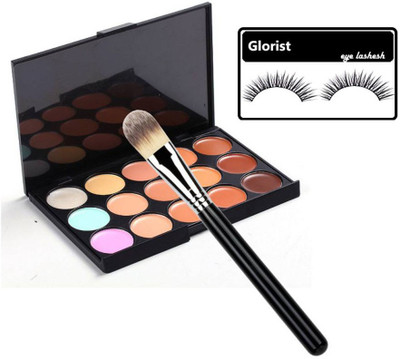 

glorist Eyelashes, Mac 15 Shades Concealer palette, Makeup Brush(Set of 3)