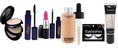 

ravishing Eyelashes &Mac Studio Waterweight Foundation&Padma Liquid Eyeliner&Mascara&Two Way Compact Natural Finish&Pink Shade Matte Finish Lipstick&Primer Mattifying(Set of 7)
