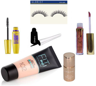 

glorist Eyelashes&Mac Eyeliner&Nail Polish&Fit Me Foundation&Mascara&Kylie Birthday Edition Lipgloss(Set of 6)