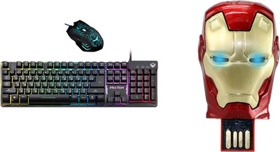 

MEETION K9300 Usb Rainbow Backlit SEMI MECHANICAL Gaming Keyboard and 966 GAMING MOUSE WITH Iron Man Head 32 GB Pen Drive Metal Face with Glowing LED Eyes Combo Set