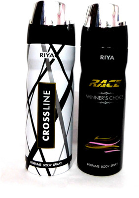 

Riya CROSSLINE AND RACE Perfume Body Spray - For Men & Women(400 ml, Pack of 2)