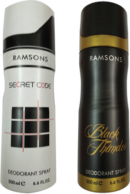 

RAMSONS BLACK THUNDER DEODORANT SPRAY 200ML +SECRET CODE DEODORANT SPRAY 200ML Deodorant Spray - For Men(150 ml, Pack of 2)