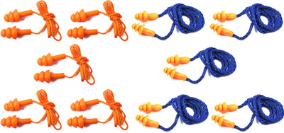 

Vezual Corded Reusable (5 Pair) & 3M 1270 Corded Reusable (5 Pair) for Noise Reduction Ear Plug(Orange, Blue)