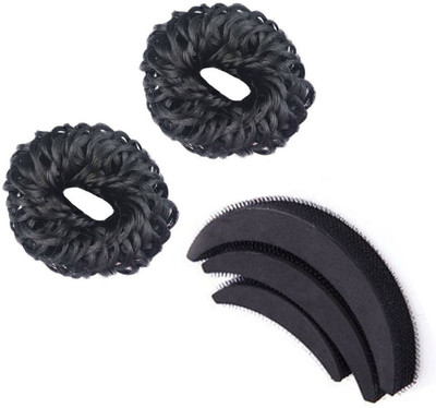 

GaDinStylo Set of 2 Black Hair Funky Rubber Juda & 3Pcs Banana Bumpit for Hair Puff Maker Hair Accessory Set(Black)