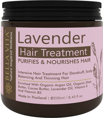 

Bella Vita Organic Lavender AntiDandruff Hair Cream Pack Masque Treatment, 250 ml With Organic Argan Oil & Shea Butter | Scalp PH Balancing & Thin Hair | SLES & Paraben Free | Intense Hydration(250 ml)