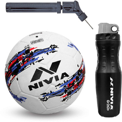 

Nivia Storm White Football With G2020 Sipper And Double action Pump Kit Football Kit