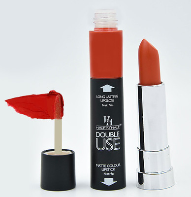 

Half N Half Double Use Matte Colour Lipstick With Lip Gloss(Neon Orange-09 (Lslg-01)11ml)