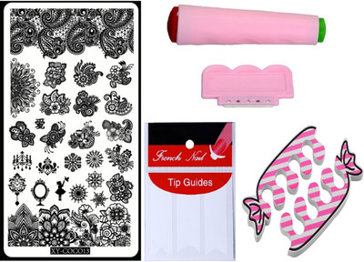 

Royalkart D.I.Y.Nail Art Stamping Kit With 1 Stamping Image Plate(XY-COCO13), Stamper & Scraper, French Manicure Finger Tip Guide and Finger Nail Rest(Multicolour)