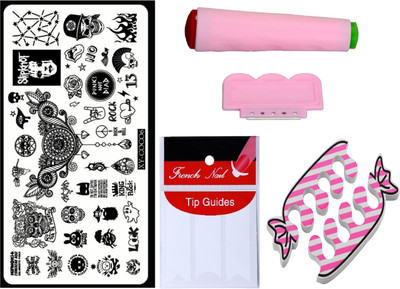 

Royalkart D.I.Y.Nail Art Stamping Kit With 1 Stamping Image Plate(XY-COCO6), Stamper & Scraper, French Manicure Finger Tip Guide and Finger Nail Rest(Multicolour)
