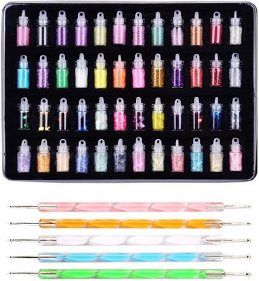 

Royalkart 53 Pcs Exciting Nail Art Tools – 48 Bottles 3D nail art AND 5 Pcs Double Sided Nail Dotting Tool Pen. Great gift for Girl, Women, Females.(Pink)