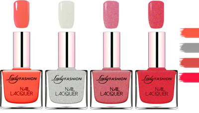 

Lady Fashion Extra Shine Extra Long Stay Chip Resistant Nail Polish Light Orange,Grey,Mauve,Pink(Pack of 4)