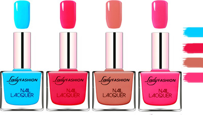 

Lady fashion Extra Shine Extra Long Stay Chip Resistant Nail Polish Sky Blue,Sweet Red,Nude,Pink(Pack of 4)