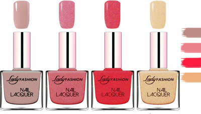 

Lady Fashion Extra Shine Extra Long Stay Chip Resistant Nail Polish Silky Purple,mauve,Pink,Beach Nude(Pack of 4)