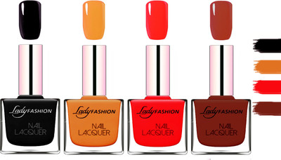 

Lady Fashion Extra Shine Extra Long Stay Chip Resistant Nail Polish Black,Nude,Juice Red,coffee(Pack of 4)