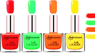 

Lady Fashion Extra Shine Extra Long Stay Chip Resistant Nail Polish Bright Red,Light Green,Juicy Orange,Yellow(Pack of 4)