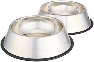 

G KART Puppies Stainless Steel Anti Skid Dog / Pet Bowl - Medium ( Set of 2 ) Round Steel Pet Bowl(900 ml Silver)