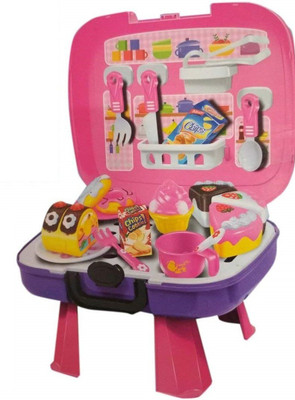 

toyuniverse Briefcase Cum Trolley Cake Game Set Barbeque Kitchen Play Cart Pretend Play Set Toy â¦