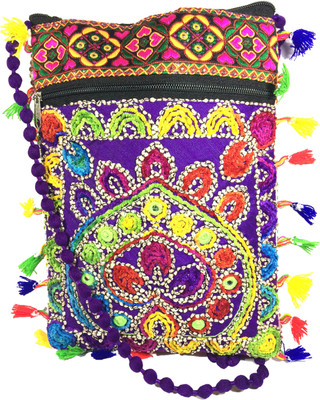 

VeePlay Women Casual Purple, Multicolor Brocade Sling Bag, Multicolor;purple