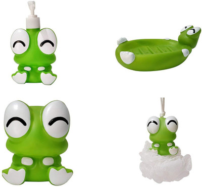 

shrines Bathroom Set for Kids Frog Shape-(1 lotion dispenser; 1 soap holder; 1 bathing ball; 1 toothbrush holder)(Multicolor)