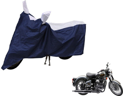 Auto Hub Two Wheeler Cover for Royal Enfield(Classic 500, Blue, Silver)
