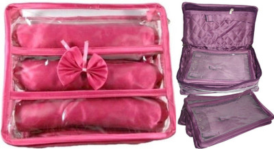 

ultimatefashionista Combo 3rods Bangle box, Churi box Bracelet Watch Jewelery vanity Box ,Necklace 5 Slot Pouches Bag, Cosmetic toiletary Organizer makeup kit jewellery box(pink,purple) vanity box Vanity Box(Multicolor)