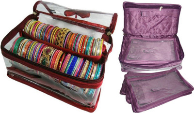 

ultimatefashionista Combo 2rods Bangle box, Churi box Bracelet Watch Jewelery vanity Box, Necklace 5 Slot Pouches Bag , Cosmetic toiletary Organizer makeup kit jewellery box(maroon,purple) vanity box Vanity Box(Multicolor)
