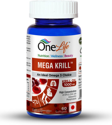 

OneLife Mega Krill (1000 mg) - Omega 3 Fish Oil (Salmon Fish Oil) - For Cholesterol(1000 mg)