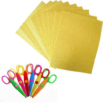 

Way Beyond Art & Craft Combo Set of 6 pcs Scissors and Adhesive yellow coloured Glitter Foam Sheet pack of 10 A4 Size
