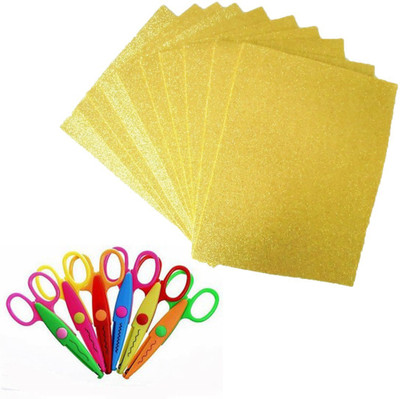 

Way Beyond Art & Craft Combo Set Of 6 Pcs Scissors And Adhesive yellow Coloured Glitter Foam Sheet Pack Of 10 A4 Size