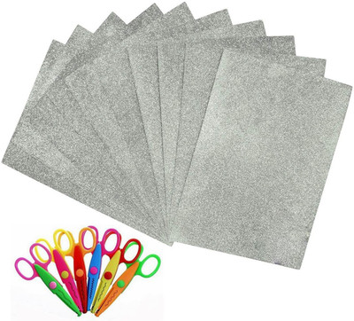 

Way Beyond Art & Craft Combo Set Of 6 Pcs Scissors And Adhesive silver Coloured Glitter Foam Sheet Pack Of 10 A4 Size
