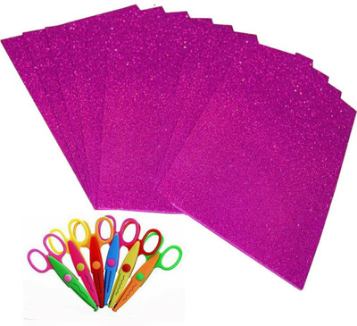 

Way Beyond Art & Craft Combo Set Of 6 Pcs Scissors And Adhesive dark pink Coloured Glitter Foam Sheet Pack Of 10 A4 Size