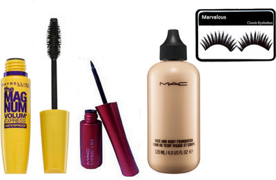 

Marvalous Eyelashes With The Volume Express Waterproof Mascara & Liquid Eyeliner & Mac Face And Body Foundation(Set of 4)