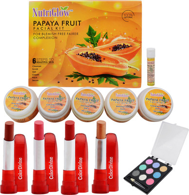 

NutriGlow Papaya Fruit facial kit with 1 eyeshadow and 4 lipsticks(Set of 1)