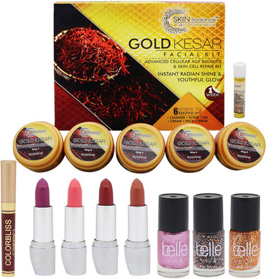

NutriGlow Skin Radiance gold kesar facial kit & makeup set of 8 (4 lipsticks,3 nail paints,1sindoor)(Set of 3)