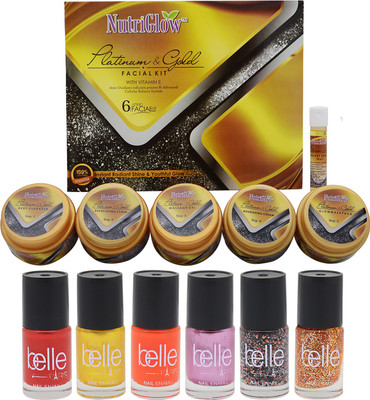 

NutriGlow Pack of Platinum and Gold Facial kit with 6 Nail Paints(Set of 1)
