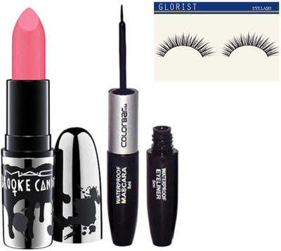 

glorist Eyelashes & Mac Brooke Candy Matte Finish Lipstick & Colorbar 2in1 Eyeliner&Mascara(Set of 3)