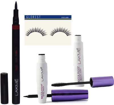 

glorist eyelashes , lakme 9 to 5 waterproof eyeliner & mascara With pen eyeliner(Set of 4)