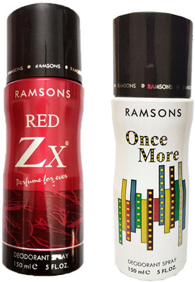 

RAMSONS RED ZX DEODORANT 150ML+ONCE MORE DEODORANT SPRAY 150ML Deodorant Spray - For Men(150 ml, Pack of 2)