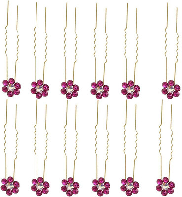 

Chooz Designer Studio 12 pcs Beautiful Crystal Fuchsia Pink Hair Clip, Bun Clip, Back Pin, Hair Accessory Set(Pink, Gold)