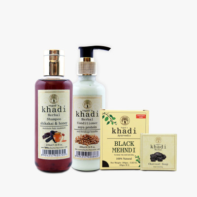 

Vagad's Khadi Hair Care Combo With Charcoal Soap Free Hair Color(Chocolate brown, Light Green)