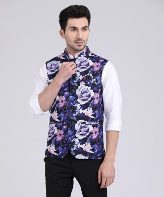 Hangup Sleeveless Floral Print Men Nehru  Jacket