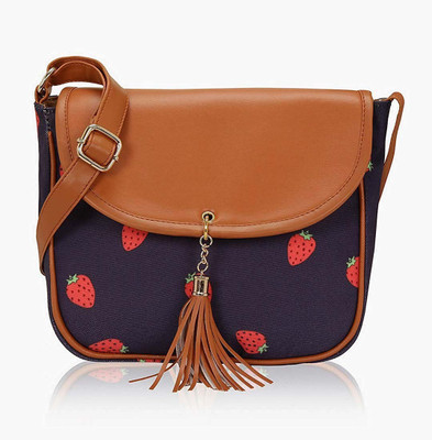 

Kleio Girls Casual Blue Canvas, PU Sling Bag