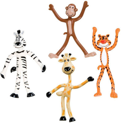 

Rhode Island Novelty Dozen 'Fun Toys' Bendable Zoo Animals: Giraffes, Tigers, Monkeys, and Zebras - 4 inches tall(Multicolor)