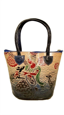

snb handicrafts Balti Block Tribal Design Handbags Bags Bucket Shape Shantiniketan Ethnic Handicraft Bags Genuine Leather Women Deer Blue Waterproof Shoulder Bag(Multicolor, 4 L)