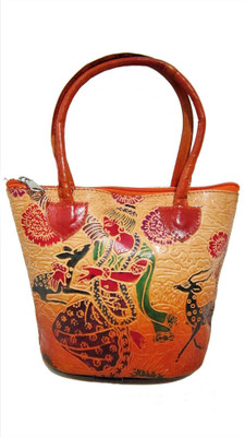 

snb handicrafts Balti Block Tribal Design Handbags Bags Bucket Shape Shantiniketan Ethnic Handicraft Bags Genuine Leather Women Deer Orange Waterproof Shoulder Bag(Multicolor, 4 L)